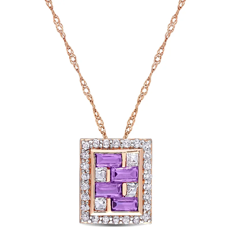 Women luxury pearl necklaces -Miadora 10k Rose Gold Amethyst-Africa and White Topaz Mosaic Square Halo Necklace - 12.1 mm x 17 inch x 10 mm