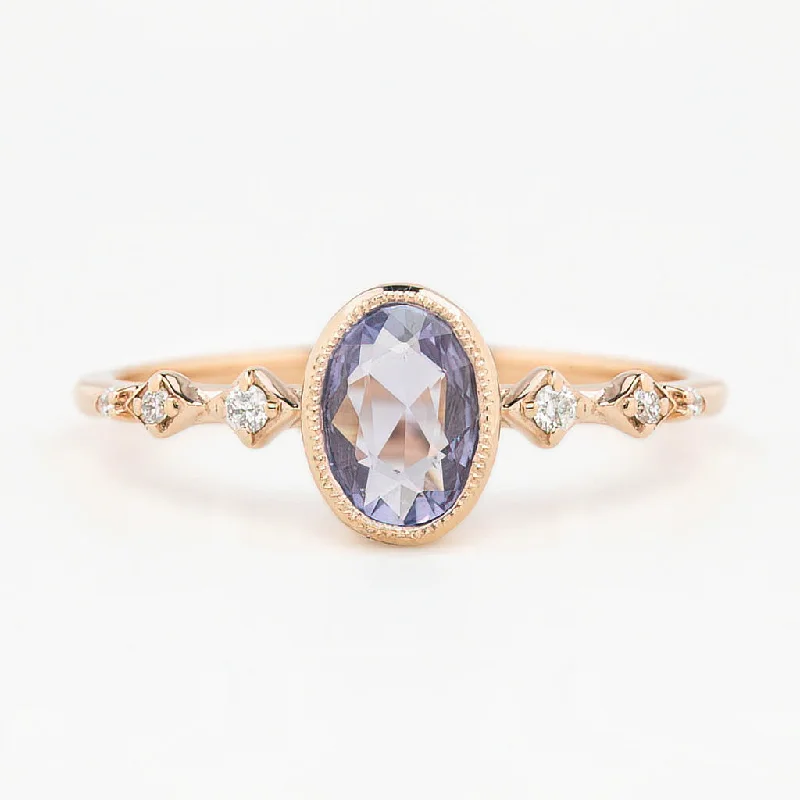 Women gemstone and silver engagement rings -Celeste Ring 0.74ct Light Blue Purple Madagascar Sapphire, 14K Rose Gold (One of a kind)