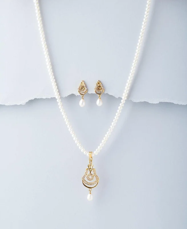 Women matching charm necklaces -Traditional Real Pearl Necklace Set