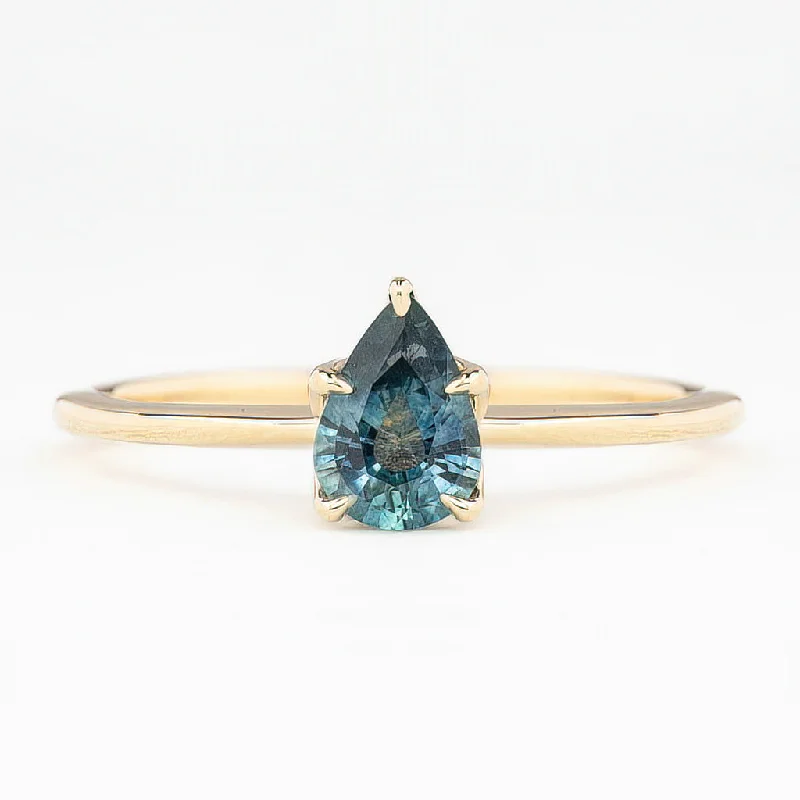 Women customized charm engagement rings -Sara Ring 0.71ct Blue Pear Montana Sapphire, 14K Yellow Gold (One of a kind)