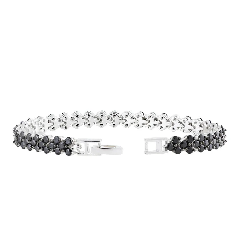 Women fashion bangles and bracelets -Sterling Silver 8 2/5ct TW Round Black Spinel Line Bracelet