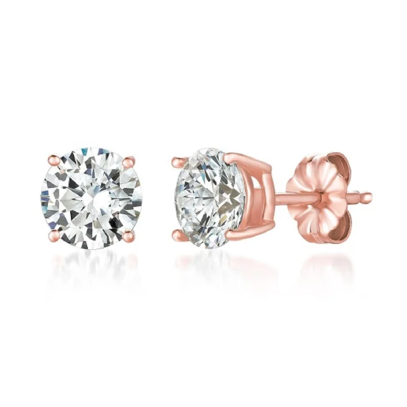 Women statement pearl earrings -Crislu 18KT Rose Gold Plated Sterling Silver Round Cubic Zirconia Solitaire Stud Earrings