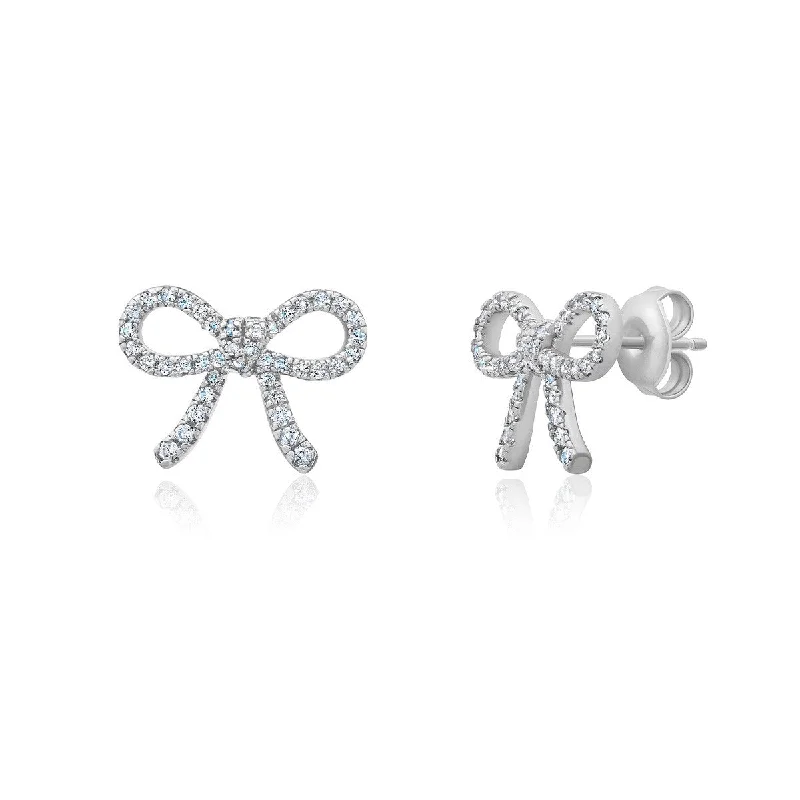 Women gemstone stud earrings -Crislu Fashion Fairy-Tale Bow Earrings in Platinum Plated Sterling Silver