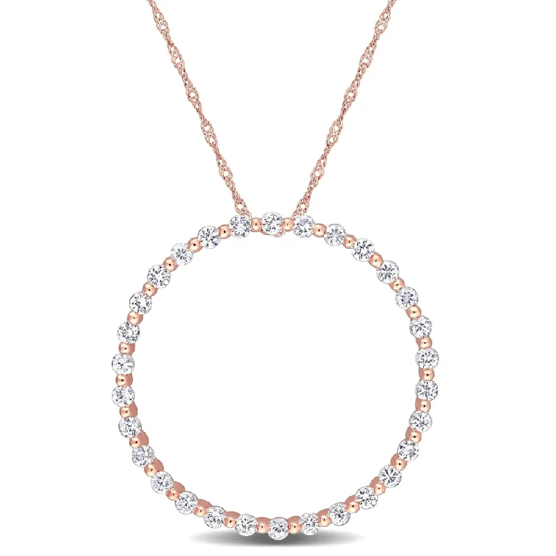 Women vintage-inspired necklaces -Miadora 10k Rose Gold White Sapphire Circle of Life Bead Necklace