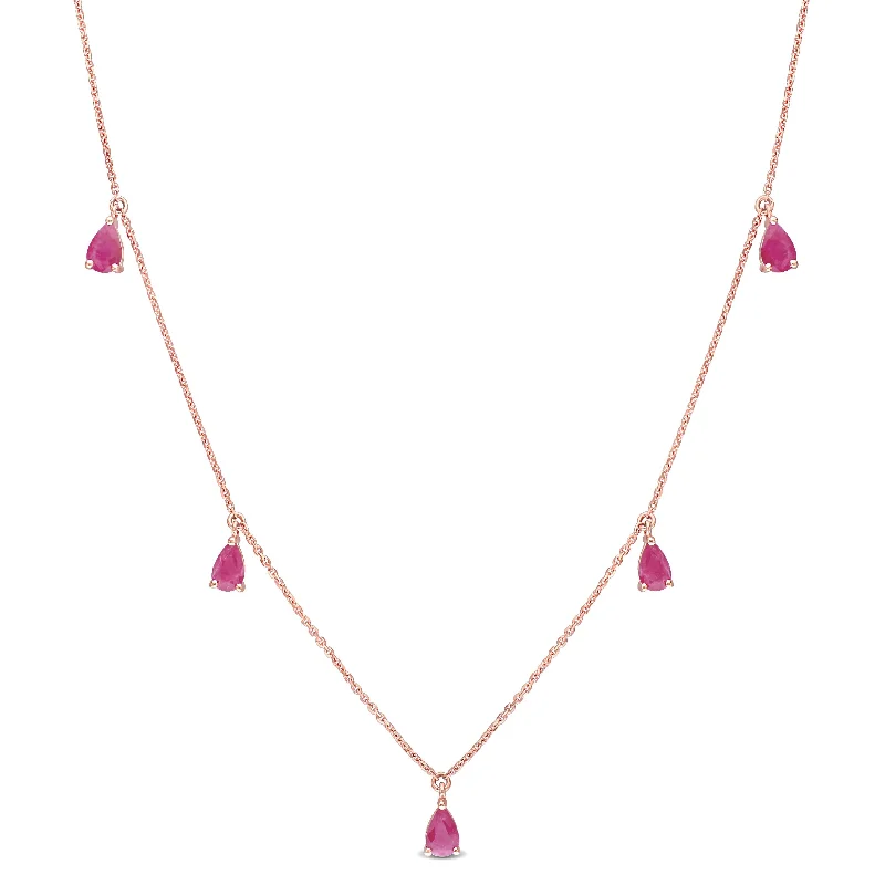 Women chunky necklaces -Miadora 2-1/2 ct TGW Ruby Station Drop Necklace in 14k Rose Gold