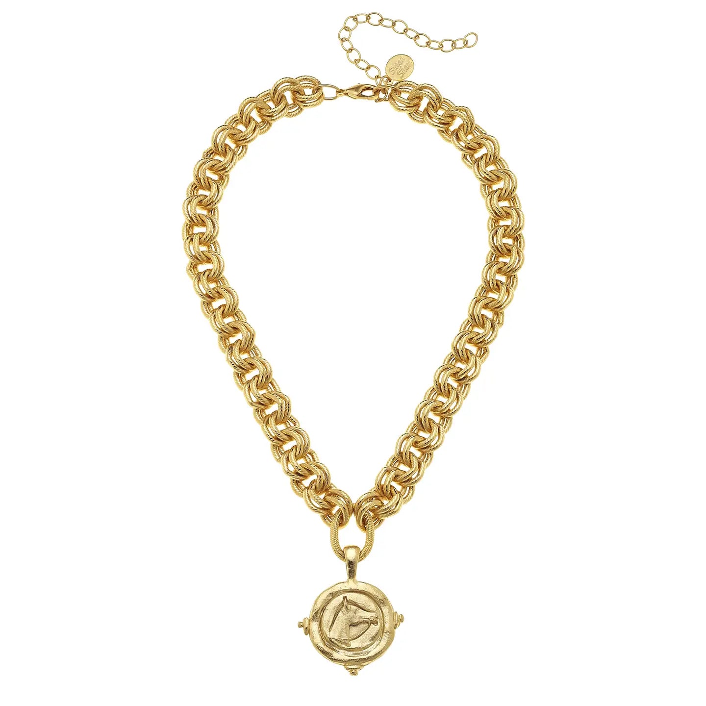 Women elegant necklaces -Gold Equestrian Intaglio Necklace