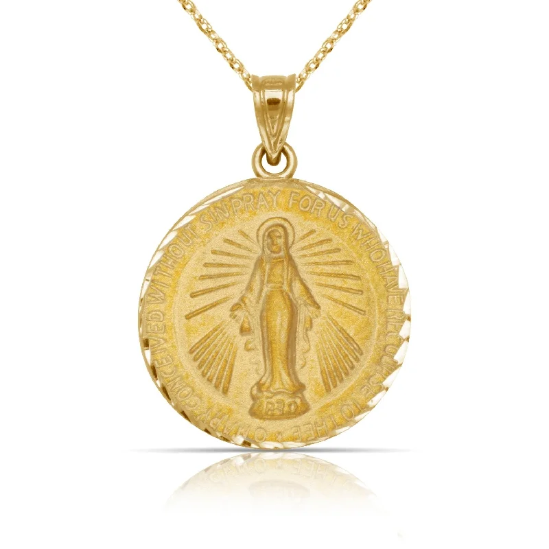 Women simple necklaces -Curata 14K Yellow Gold 18" Satin Round Miraculous Medal Pendant Necklace Necklace