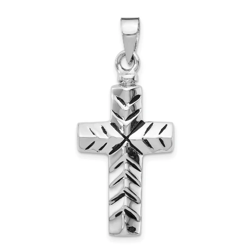 Women classic diamond necklaces -Curata 925 Sterling Silver 18" Rhodium plated Cross Ash Holder Necklace - 29.2x17.36mm