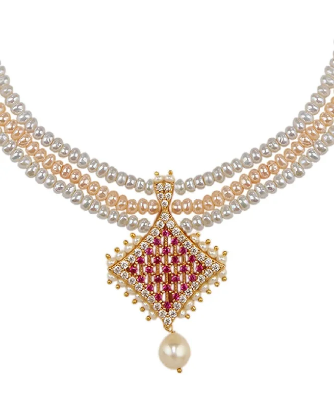 Women engraved necklaces -Traditional Pearl Necklace Set