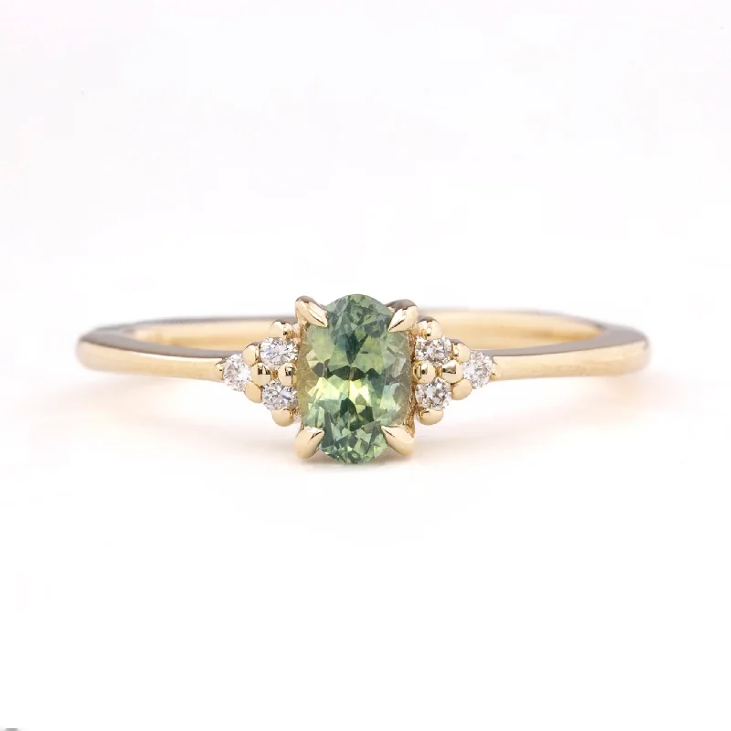 Women boho engagement rings -Teresa Ring 6x4mm 0.6ct Light Green Oval Montana Sapphire, 14K Yellow Gold