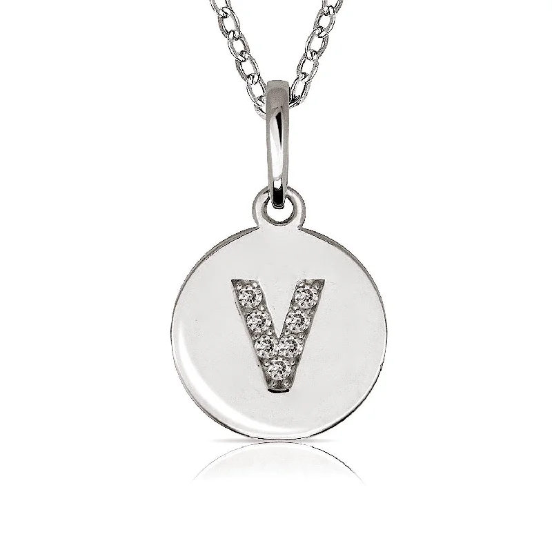 Women geometric necklaces -Curata 14k White Gold Small 10mm Cubic Zirconia Initial Monogram Disc Circle Pendant Necklace