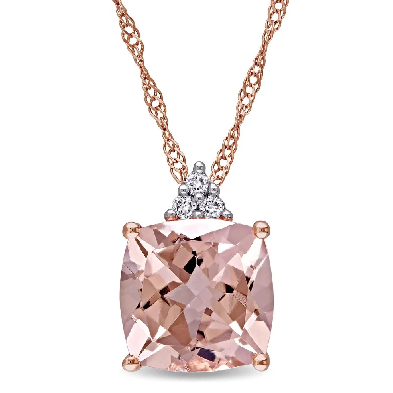 Women oval pendant necklaces -Miadora 14k Rose Gold Cushion-Cut Morganite and Diamond Accent Drop Necklace (G-H, I1-I2) - Pink