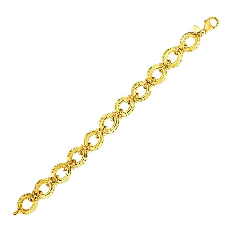 Women twisted bangles and bracelets -14k Yellow Gold Polished Round Link Bracelet