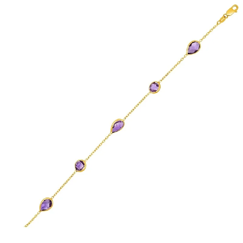 Diamond bangles and bracelets for women -14k Yellow Gold Bracelet with Round and Pear-Shaped Amethysts