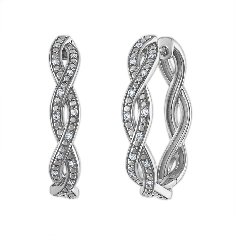 Women trendy earrings -1/4 CTW Diamond Twist Hoop Earrings in Sterling Silver