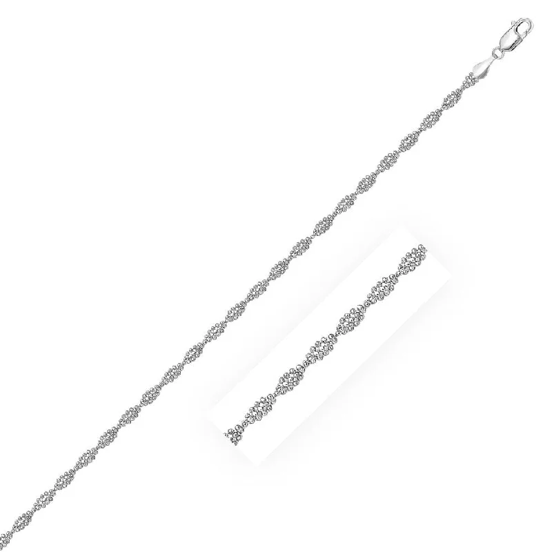 Women vintage charm bangles and bracelets -14k White Gold Diamond Cut Bead Chain Twisted Bracelet