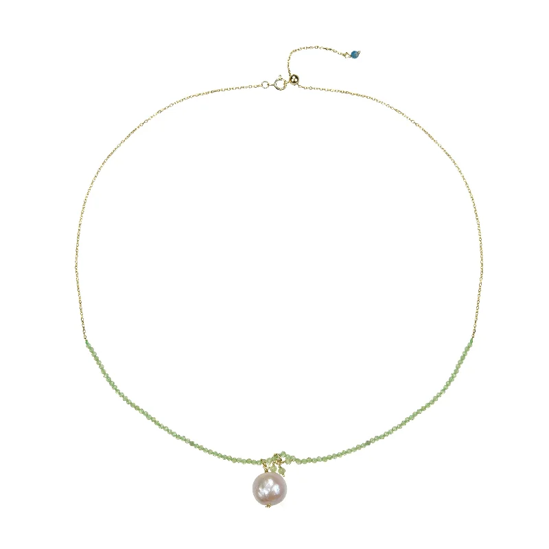 Women gemstone and pearl necklaces -Gold Over Sterling Silver with Natural Peridot and Pearl Necklace