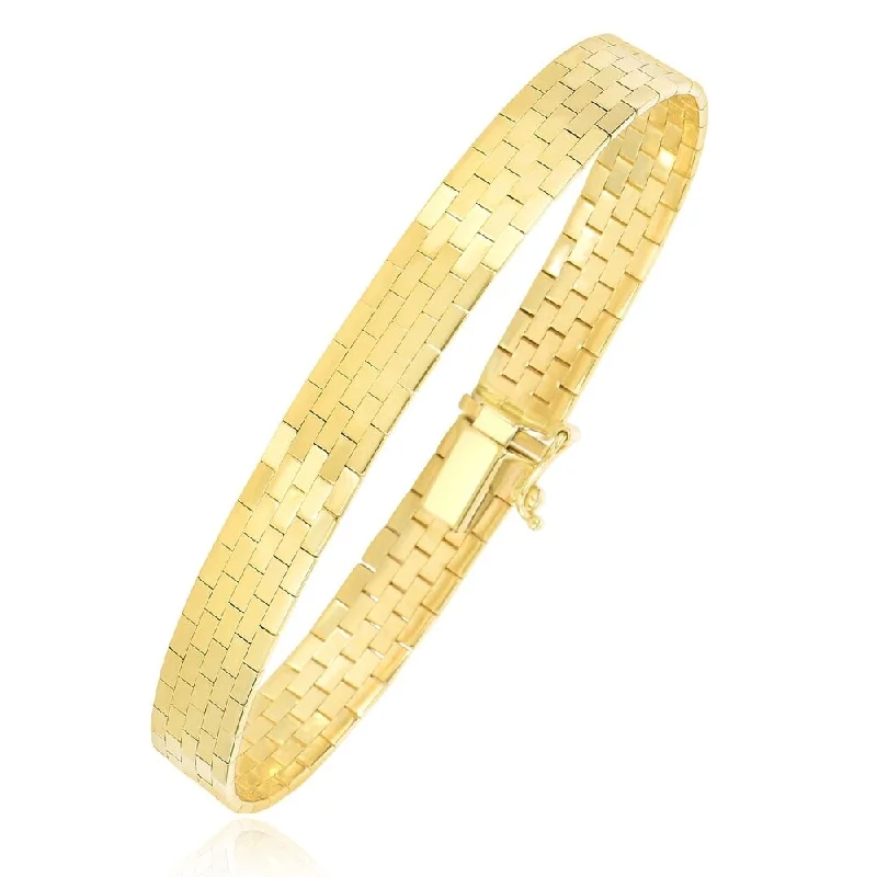 Women vintage charm bangles and bracelets -14k Yellow Gold Rectangular Brick Design Omega Bracelet