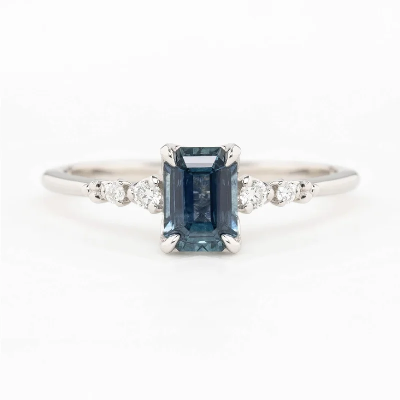 Women gold engagement rings -Estel Fleur Four Prongs Ring, ct Light Blue Montana Sapphire, 14k White Gold (One of a kind)