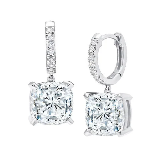 Women crystal earrings -Crislu Platinum Plated Sterling Silver Cushion Cubic Zirconia Leverback Earrings