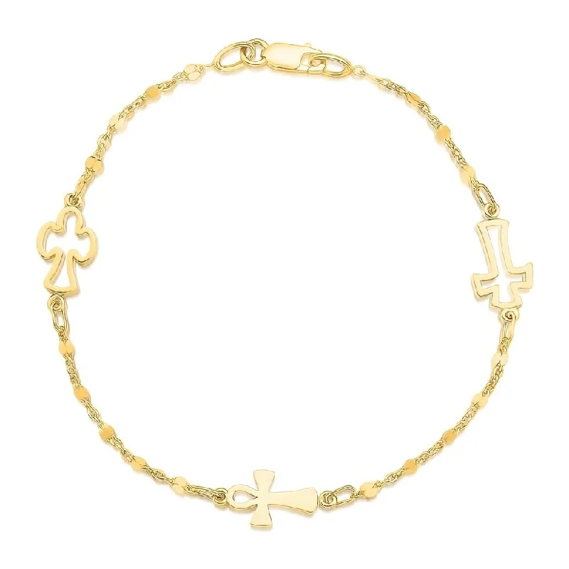 Women gold-plated bangles and bracelets -14k Yellow Gold Symbolic Cross Bracelet