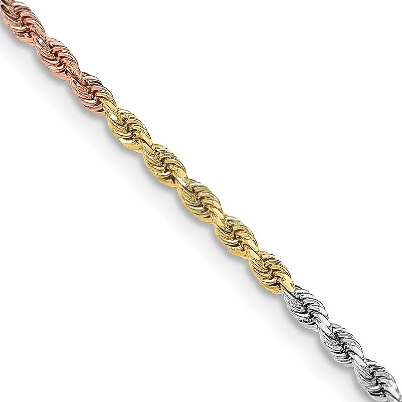 Women chunky bangles and bracelets -Curata 14k Tri color Gold 3mm Sparkle Cut Rope Chain Bracelet