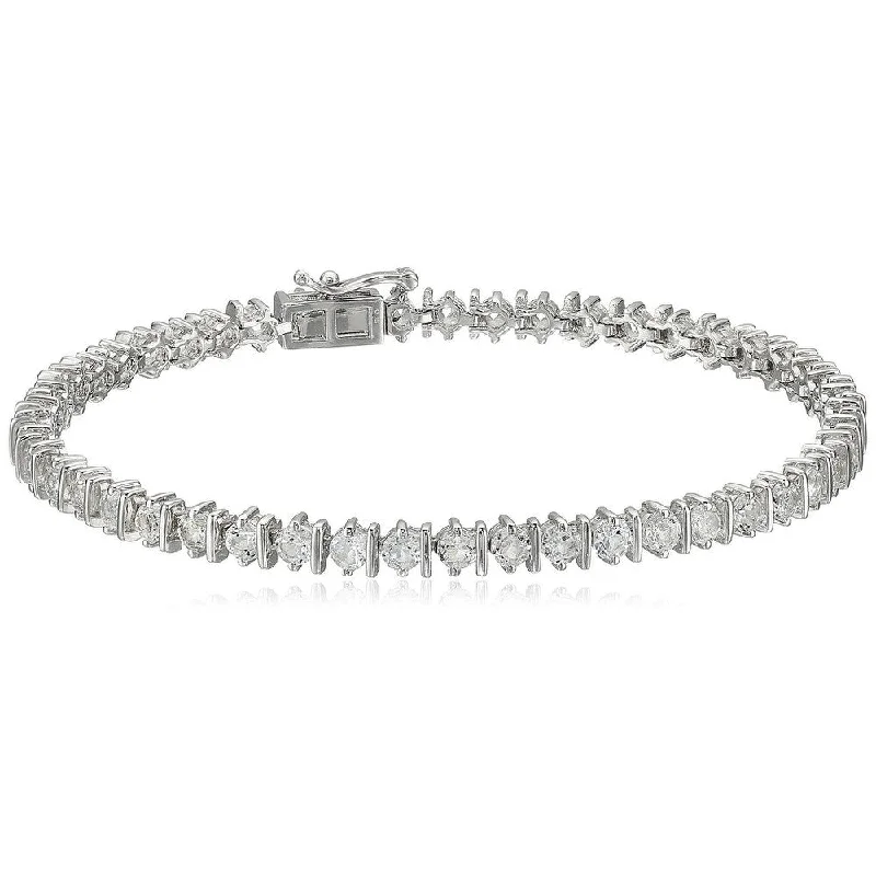 Women luxury bangles and bracelets -Sterling Silver White Topaz Round Tennis Bracelet, 7.25"