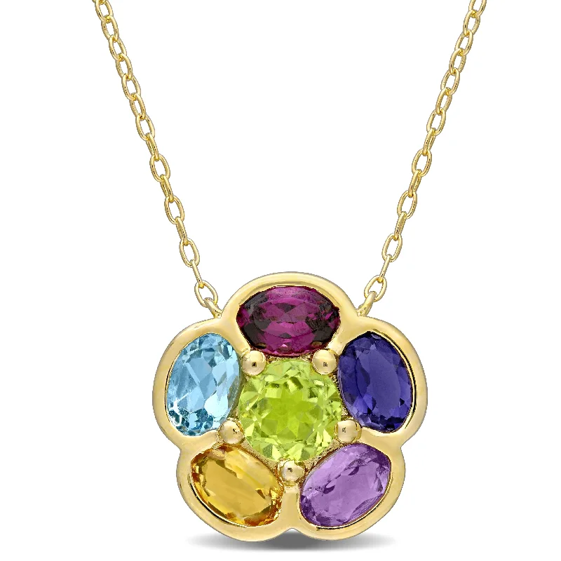 Women chunky necklaces -Miadora Yellow Plated Sterling Silver Multi- Gemstone Flower Necklace