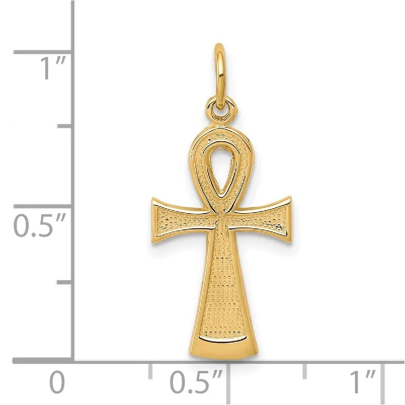 Women everyday gold necklaces -Curata 10k Yellow Gold 18" Textured Ankh Egyptian Cross Necklace - 13x27mm