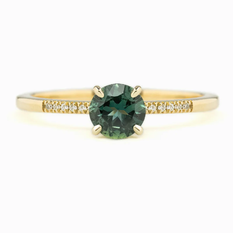 Women cuff engagement rings -Audrey Ring 0.73ct Teal Blue Queensland Sapphire, 14K Yellow Gold (One of a kind)