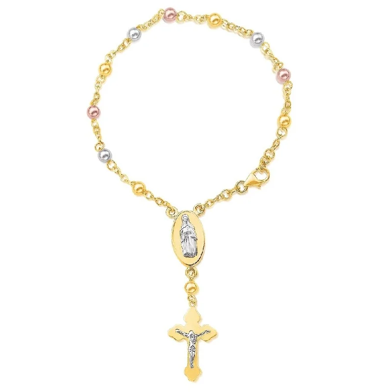 Custom bangles and bracelets for women -14k Tri-Color Gold Rosary Style Bracelet