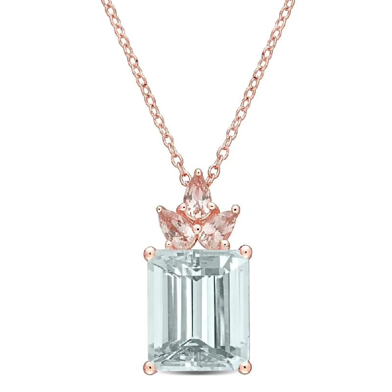 Women engraved pendant necklaces -Miadora Rose Plated Sterling Silver Ice Aquamarine and Morganite Floral Drop Necklace