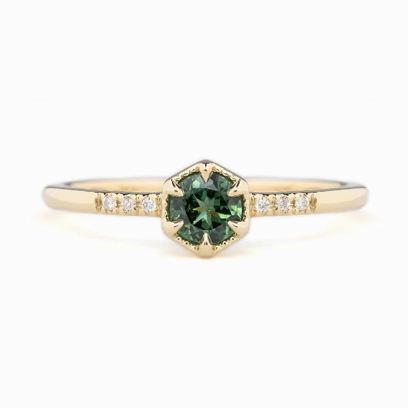 Women oversized engagement rings -Grace Ring 4.5mm 0.40ct Green Queensland Sapphire 14K Yellow Gold