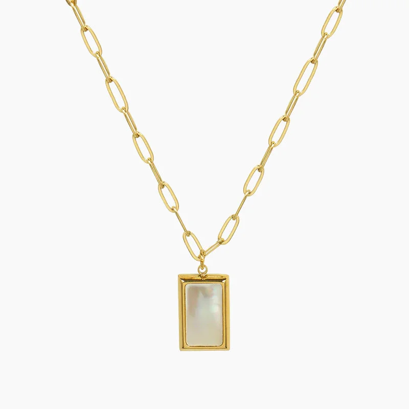 Women pearl and gold necklaces -Shell Square Pendant Necklace