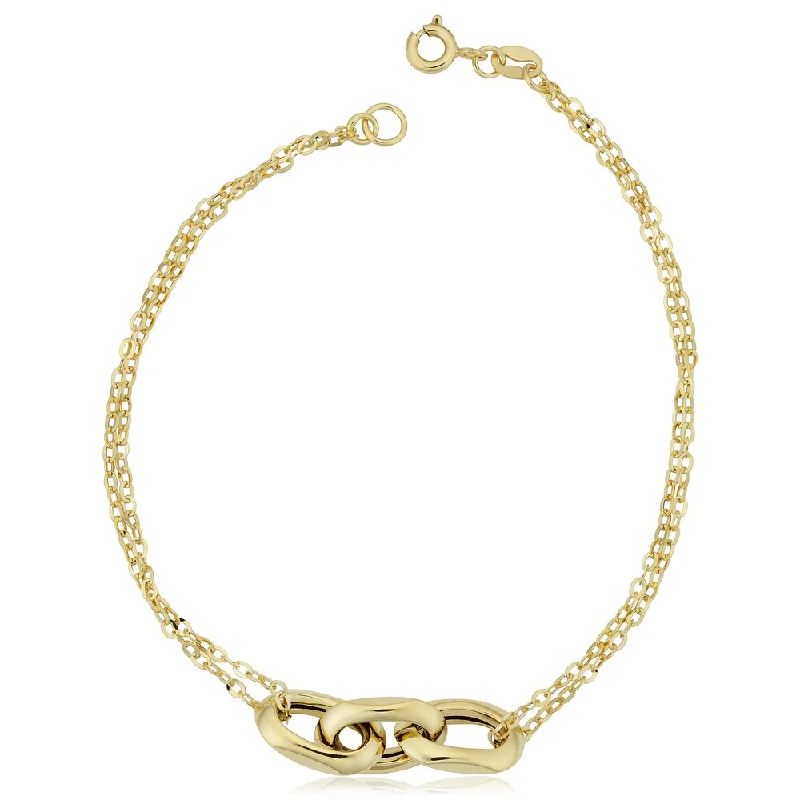 Women beaded charm bangles and bracelets -Fremada Italian 14k Yellow Gold Oval Links and Double Strand Forzatina Bracelet (7.5 inches)