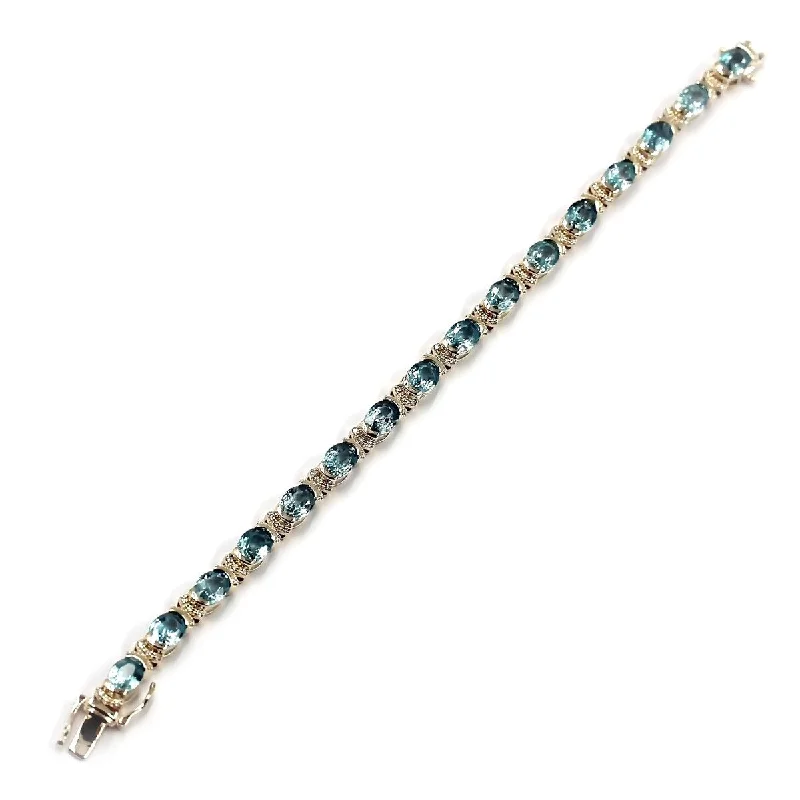 Women infinity charm bangles and bracelets -14KT Yellow Gold Blue Zircon and Diamond Tennis Bracelet