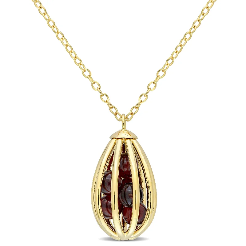 Women luxurious gemstone necklaces -Miadora Garnet Cage Drop Necklace in Yellow Plated Sterling Silver