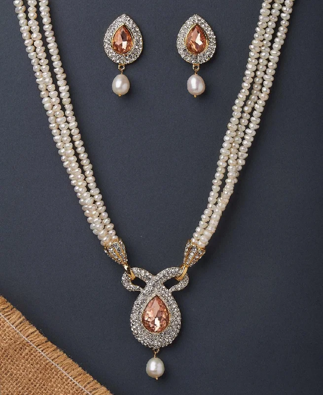 Women rose gold necklaces -Trendy Real Pearl Necklace Set