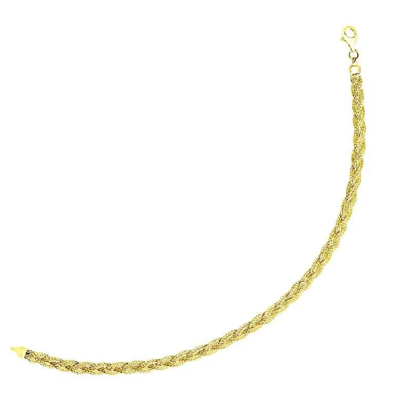 Women vintage-inspired bangles and bracelets -14k Yellow Gold Braided Style Fox Chain Bracelet