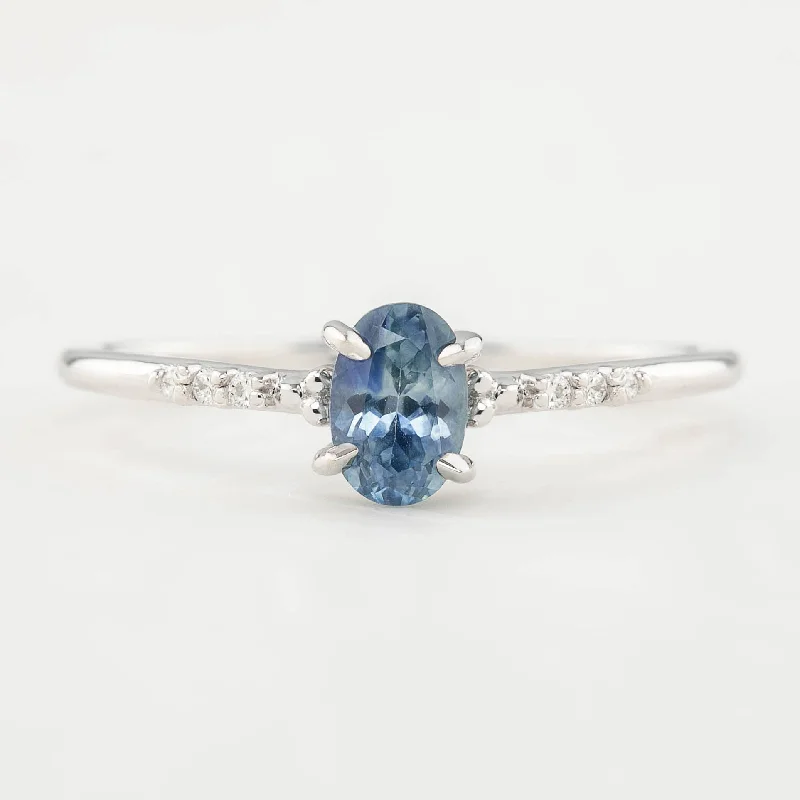 Women trendy beaded engagement rings -Eloise Ring - 6x4mm 0.70ct Montana Sapphire 14k White Gold