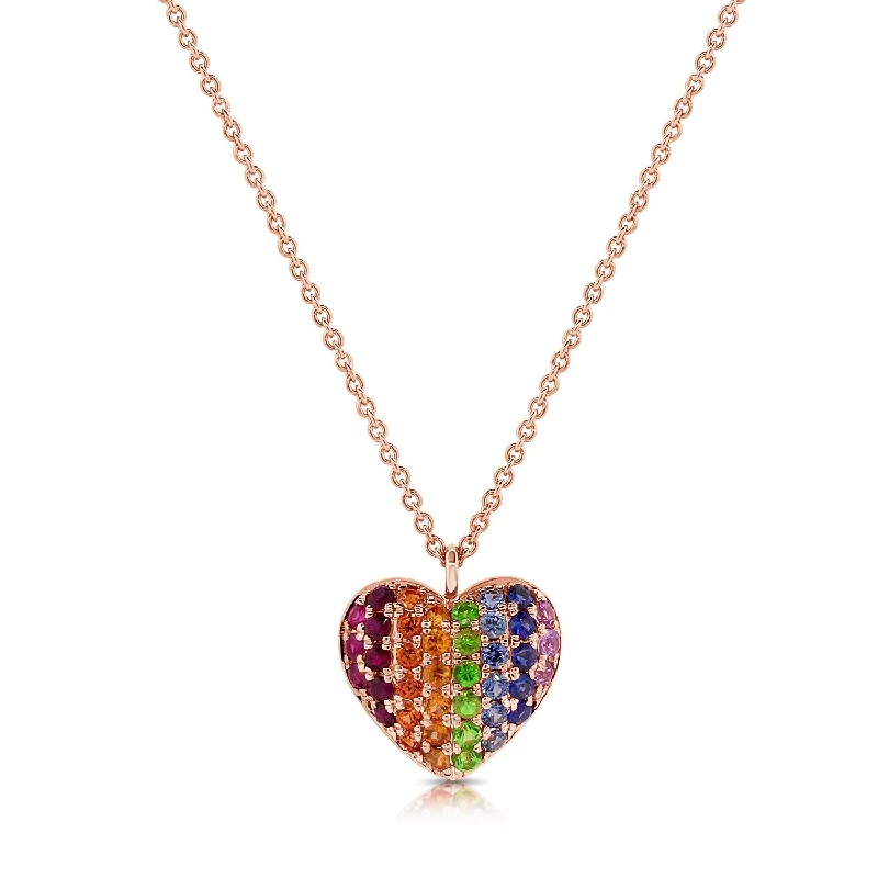 Women luxury pearl necklaces -Joelle Heart Necklace Rainbow Sapphire 14K Rose Gold 1/2 ct