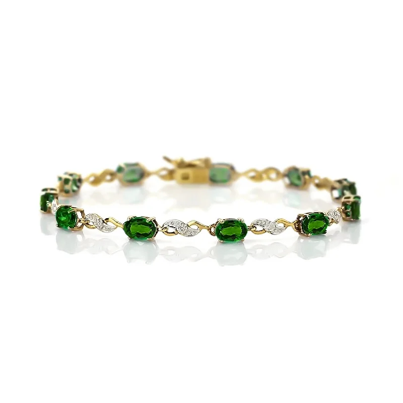 Women dainty bangles and bracelets -14Kt Yellow Gold Chrome Diopside and White Natural Zircon Bracelet