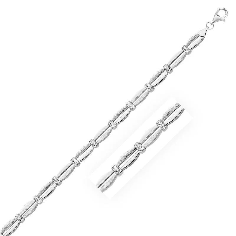 Women handcrafted bangles and bracelets -14k White Gold Curved Bar Diamond Cut Fancy Bracelet