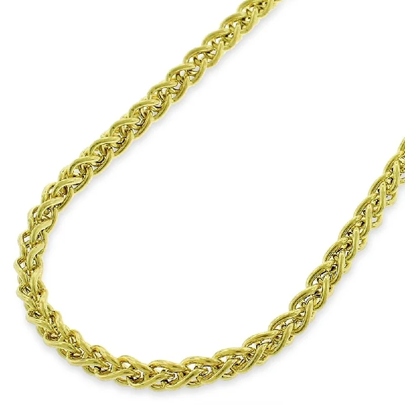 Women birthstone necklaces -14k Yellow Gold 3.5mm Hollow Wheat Spiga Link Necklace Chain