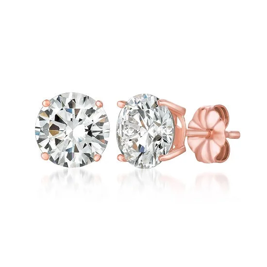 Women classic stud earrings -Crislu 18KT Rose Gold Plated Sterling Silver Round Cubic Zirconia Stud Earrings