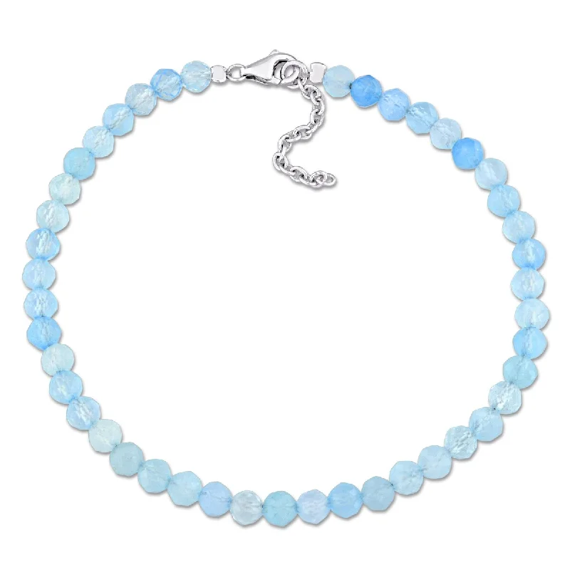 Women chunky bangles and bracelets -Miadora 6 4/5ct TGW Aquamarine Facetted Bead Bracelet Sterling Silver