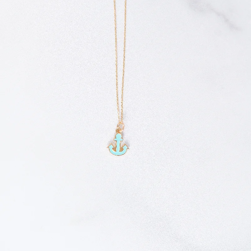 Women luxury pearl necklaces -Turquoise Anchor Charm Necklace