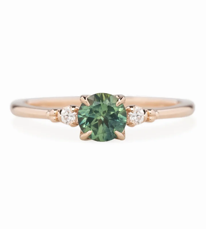 Women minimalist engagement rings -Estel Ring 0.60ct Blue Green Montana Sapphire, 14k Rose Gold (One of a kind)