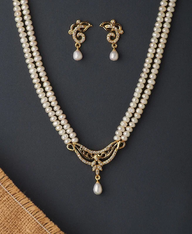 Women romantic necklaces -Trendy Real Pearl Necklace Set