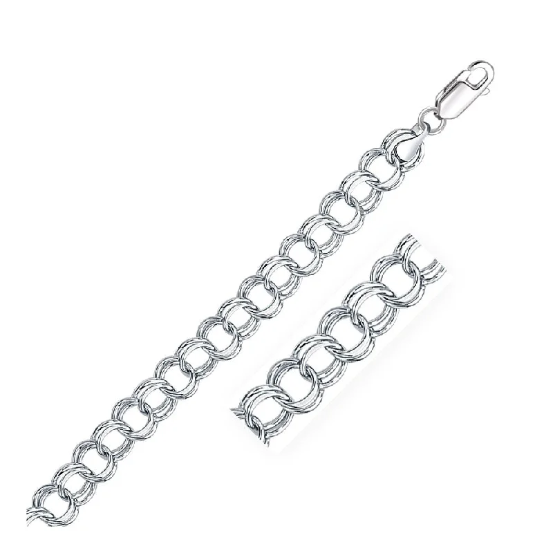 Women double-layered bangles and bracelets -9.0 mm 14k White Gold Solid Double Link Charm Bracelet